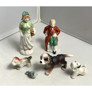 Vintage Mini Trinket Lot of 6 Hand Painted Japan Porcelain Resin Dog Bird CRAFT